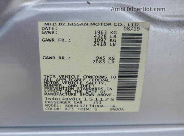 1N4BL4BV8LC151175 2020 NISSAN ALTIMA Silver 