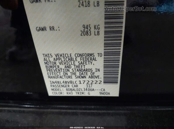 1N4BL4BV8LC172222 2020 NISSAN ALTIMA Black ძრავის განყოფილების ხედი