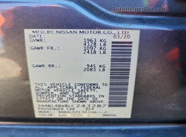 1N4BL4BV8LC243287 2020 NISSAN ALTIMA Gray Vista del compartimento del motor