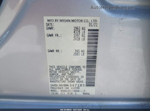 1N4BL4BV8MN347185 2021 NISSAN ALTIMA Silver 