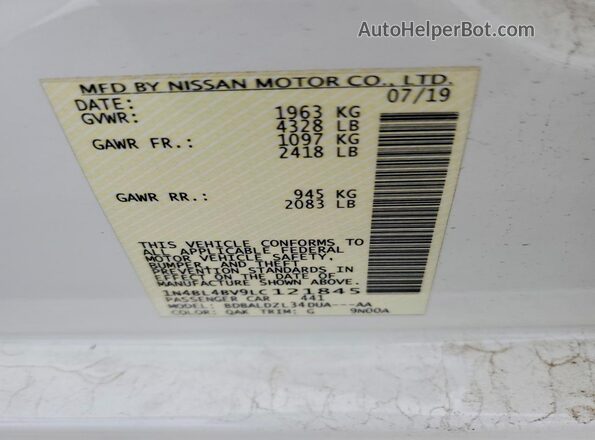 1N4BL4BV9LC121845 2020 NISSAN ALTIMA White Vista del compartimento del motor