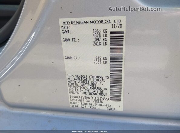 1N4BL4BV9MN331089 2021 NISSAN ALTIMA Серебряный Вид подкапотного пространства