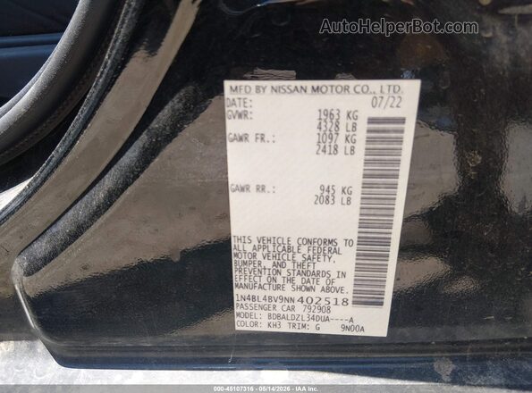 1N4BL4BV9NN402518 2022 NISSAN ALTIMA Black Շարժիչի բաժամունքի տեսք