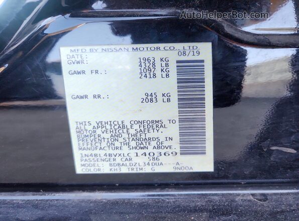 1N4BL4BVXLC140369 2020 NISSAN ALTIMA Black Շարժիչի բաժամունքի տեսք