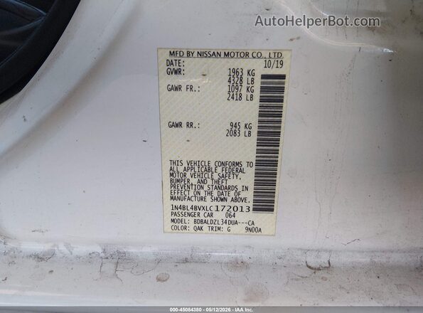 1N4BL4BVXLC172013 2020 NISSAN ALTIMA White Widok komory silnika