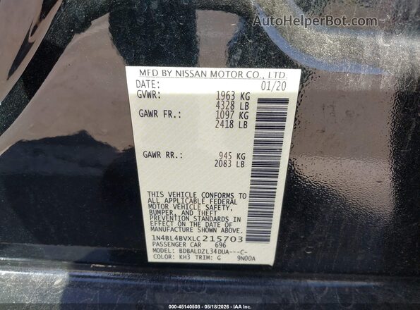 1N4BL4BVXLC215703 2020 NISSAN ALTIMA Black Vista del compartimento del motor