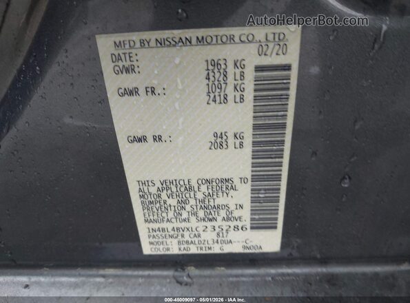 1N4BL4BVXLC235286 2020 NISSAN ALTIMA Gray Vista del compartimento del motor