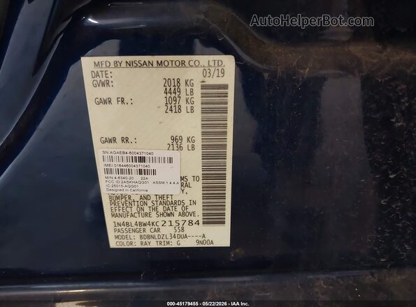 1N4BL4BW4KC215784 2019 NISSAN ALTIMA Navy Շարժիչի բաժամունքի տեսք