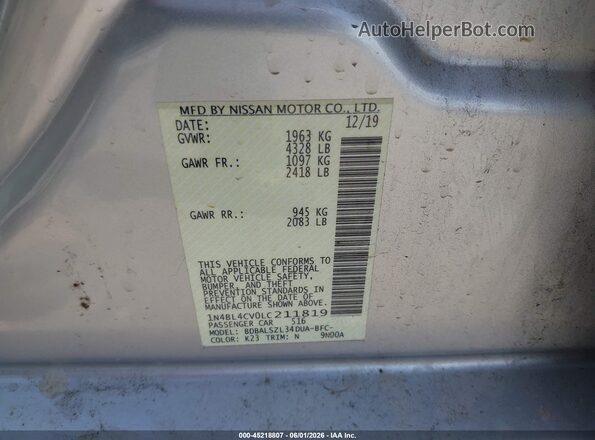 1N4BL4CV0LC211819 2020 NISSAN ALTIMA Gray Engine compartment view