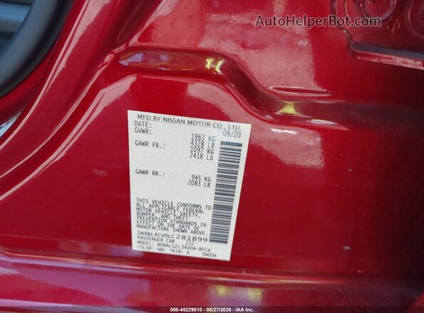 1N4BL4CV0LC281899 2020 NISSAN ALTIMA Red Widok komory silnika