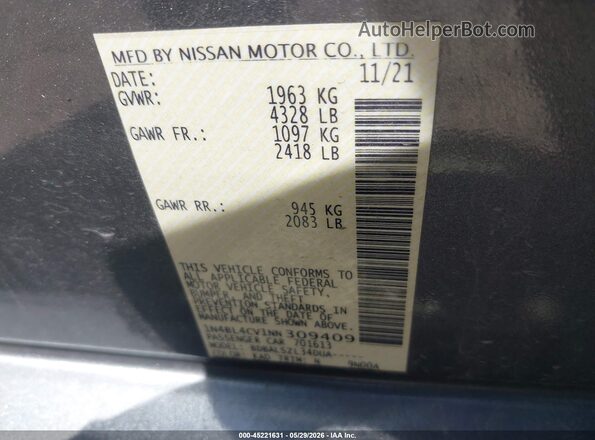 1N4BL4CV1NN309409 2022 NISSAN ALTIMA Gray Engine compartment view