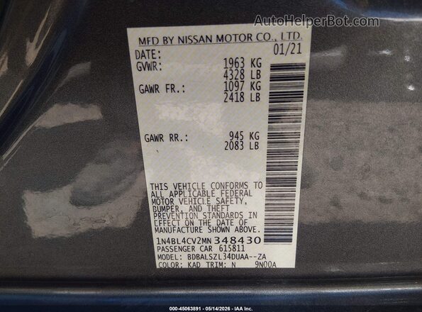 1N4BL4CV2MN348430 2021 NISSAN ALTIMA Gray Vista del compartimento del motor