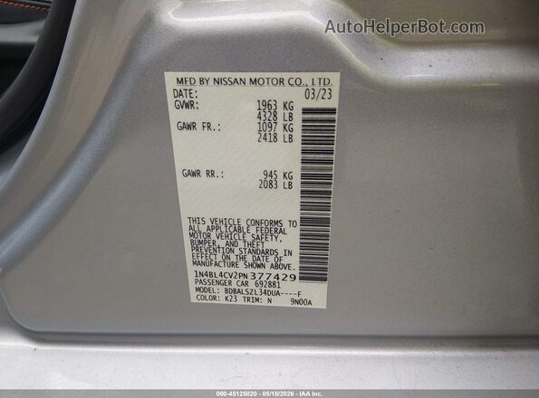 1N4BL4CV2PN377429 2023 NISSAN ALTIMA Silver Engine compartment view
