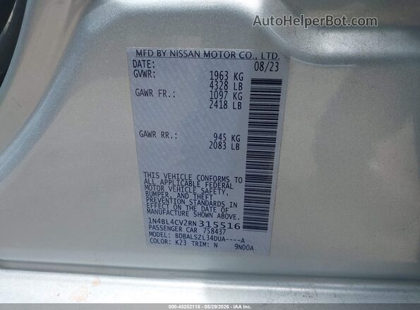 1N4BL4CV2RN315516 2024 NISSAN ALTIMA Silver Engine compartment view