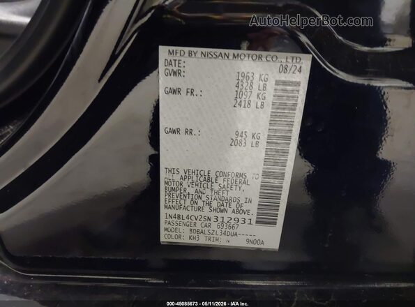 1N4BL4CV2SN312931 2025 NISSAN ALTIMA Black 