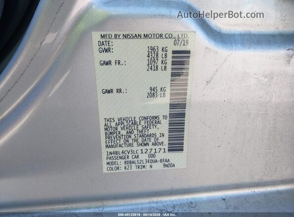 1N4BL4CV3LC127171 2020 NISSAN ALTIMA Серебряный Вид подкапотного пространства