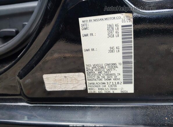 1N4BL4CV3MN371182 2021 NISSAN ALTIMA Black ძრავის განყოფილების ხედი
