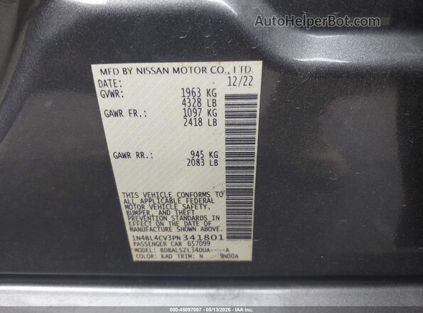 1N4BL4CV3PN341801 2023 NISSAN ALTIMA Gray Engine compartment view