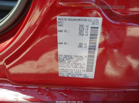 1N4BL4CV3SN424136 2025 NISSAN ALTIMA Red 