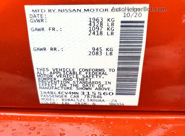 1N4BL4CV4MN315560 2021 NISSAN ALTIMA Orange 