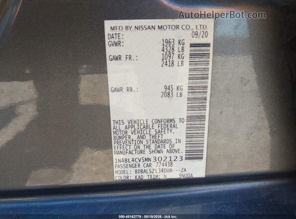 1N4BL4CV5MN302123 2021 NISSAN ALTIMA Gray Շարժիչի բաժամունքի տեսք
