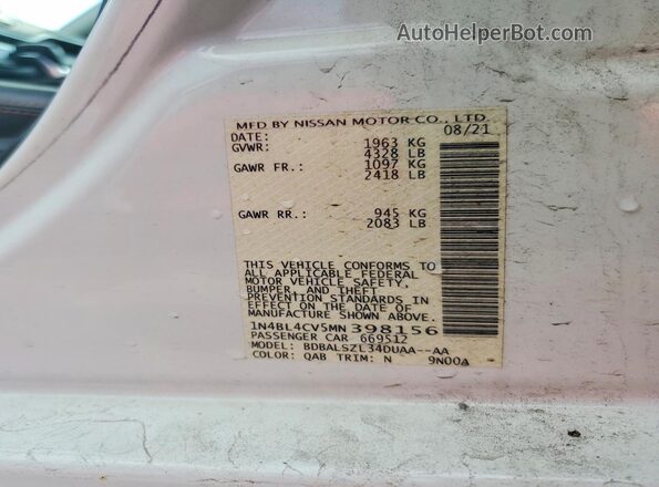 1N4BL4CV5MN398156 2021 NISSAN ALTIMA White 