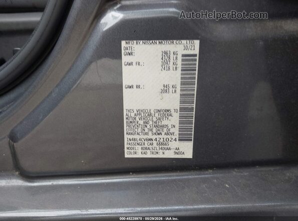 1N4BL4CV6MN421024 2021 NISSAN ALTIMA Серый Вид подкапотного пространства