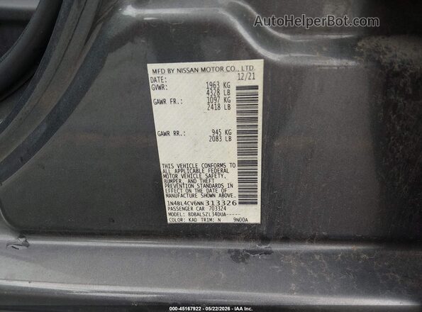 1N4BL4CV6NN313326 2022 NISSAN ALTIMA Gray Շարժիչի բաժամունքի տեսք