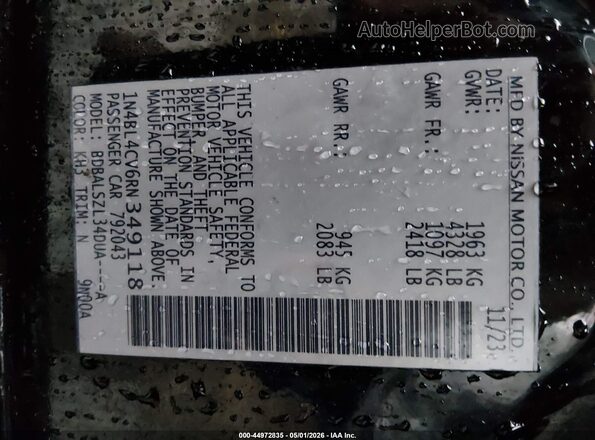 1N4BL4CV6RN349118 2024 NISSAN ALTIMA Black Շարժիչի բաժամունքի տեսք