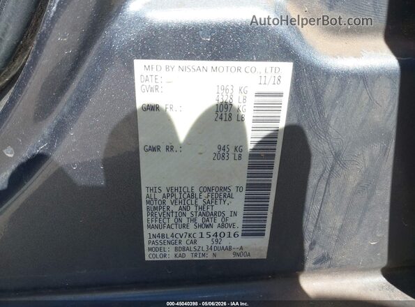 1N4BL4CV7KC154016 2019 NISSAN ALTIMA Серый Вид подкапотного пространства