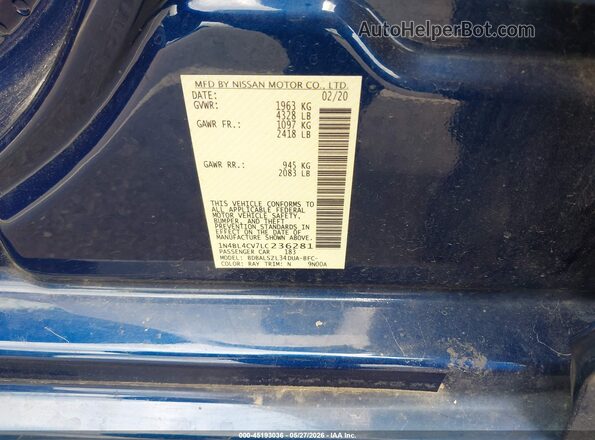 1N4BL4CV7LC236281 2020 NISSAN ALTIMA Blue ძრავის განყოფილების ხედი