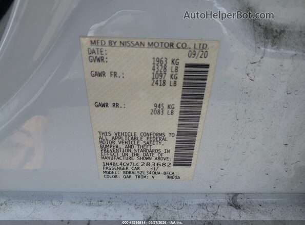 1N4BL4CV7LC283682 2020 NISSAN ALTIMA White 