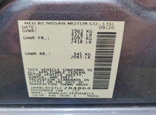 1N4BL4CV7LC284864 2020 NISSAN ALTIMA Charcoal Engine compartment view
