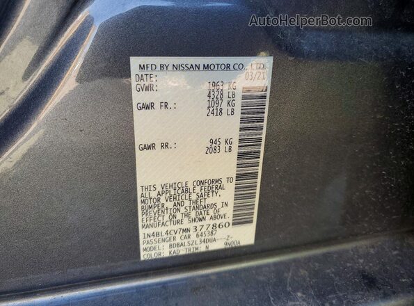 1N4BL4CV7MN377860 2021 NISSAN ALTIMA Gray 