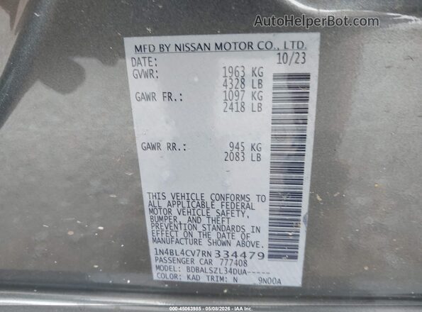 1N4BL4CV7RN334479 2024 NISSAN ALTIMA Gray Вид підкапотного простору