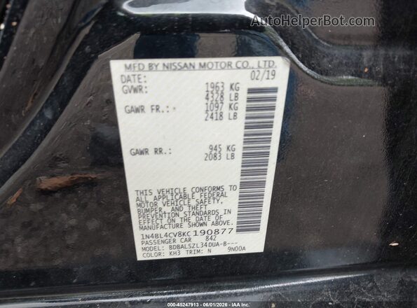 1N4BL4CV8KC190877 2019 NISSAN ALTIMA Black Շարժիչի բաժամունքի տեսք