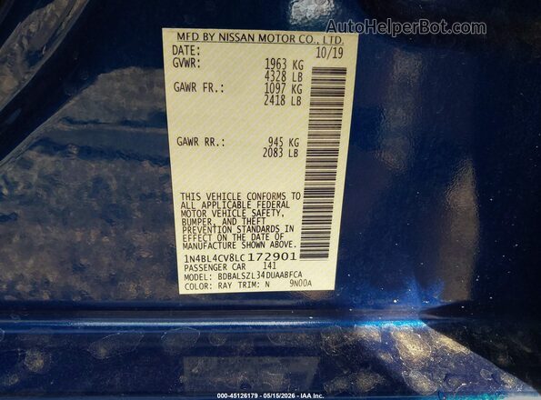 1N4BL4CV8LC172901 2020 NISSAN ALTIMA Синий 