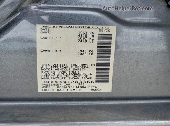 1N4BL4CV8LC283366 2020 NISSAN ALTIMA Gray 