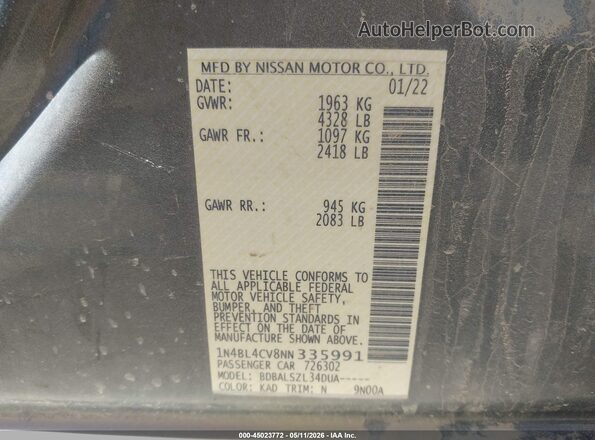 1N4BL4CV8NN335991 2022 NISSAN ALTIMA Gray Widok komory silnika