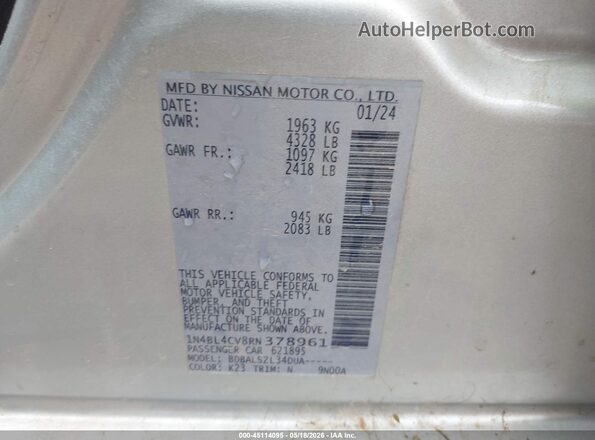 1N4BL4CV8RN378961 2024 NISSAN ALTIMA Silver Vista del compartimento del motor