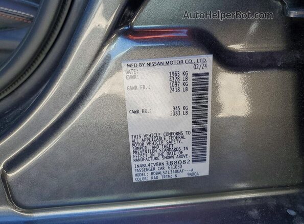 1N4BL4CV8RN388082 2024 NISSAN ALTIMA Gray Widok komory silnika