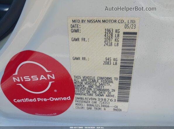 1N4BL4CV9PN398763 2023 NISSAN ALTIMA White Engine compartment view