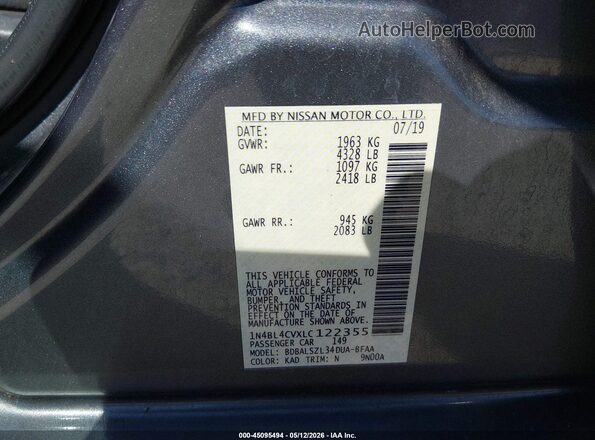 1N4BL4CVXLC122355 2020 NISSAN ALTIMA Gray Widok komory silnika