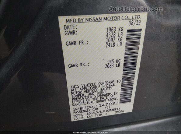 1N4BL4CVXLC147031 2020 NISSAN ALTIMA Silver Շարժիչի բաժամունքի տեսք