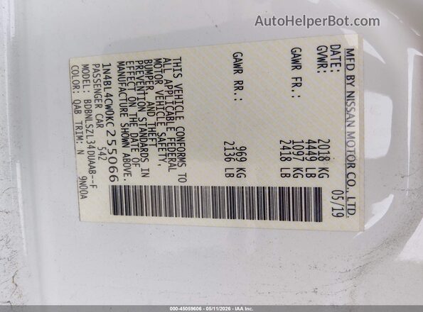 1N4BL4CW0KC255066 2019 NISSAN ALTIMA White Engine compartment view
