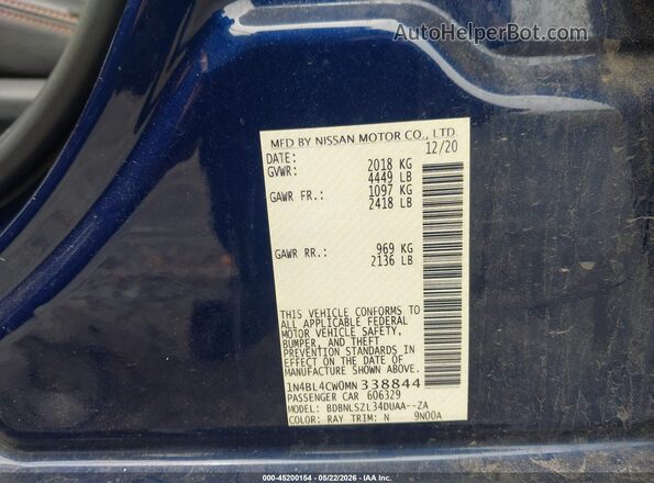1N4BL4CW0MN338844 2021 NISSAN ALTIMA Blue Vista del compartimento del motor