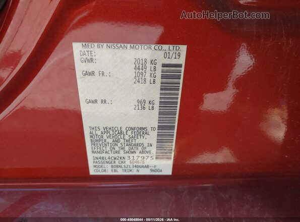 1N4BL4CW2KN317975 2019 NISSAN ALTIMA Оранжевый Вид подкапотного пространства