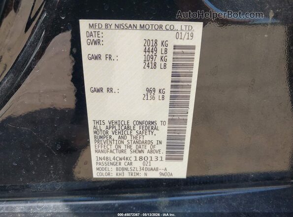 1N4BL4CW4KC180131 2019 NISSAN ALTIMA Черный Вид подкапотного пространства