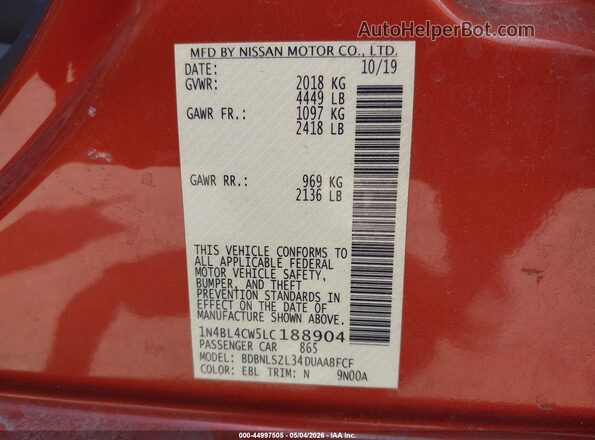 1N4BL4CW5LC188904 2020 NISSAN ALTIMA Оранжевый 