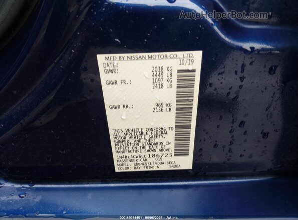 1N4BL4CW6LC186725 2020 NISSAN ALTIMA Blue Engine compartment view